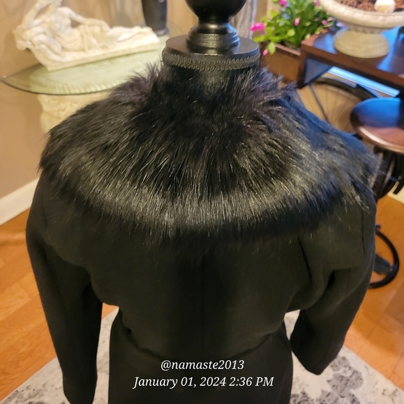 Guess Wool Blend Faux Fur Collar Pea Coat Luxury Designer Jacket Winter #677 - Picture 10 of 15